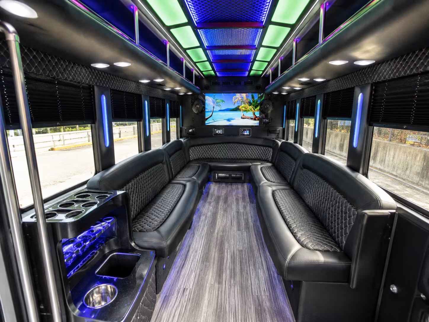 tracy 18 passenger party bus inside