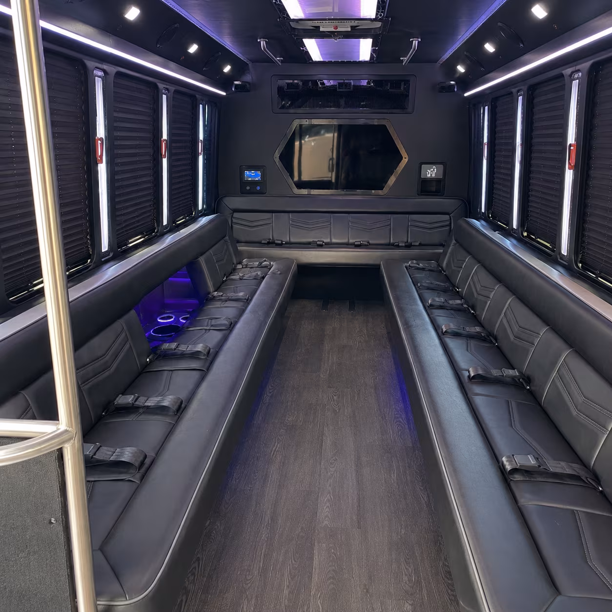 tracy 18 passenger party bus interior