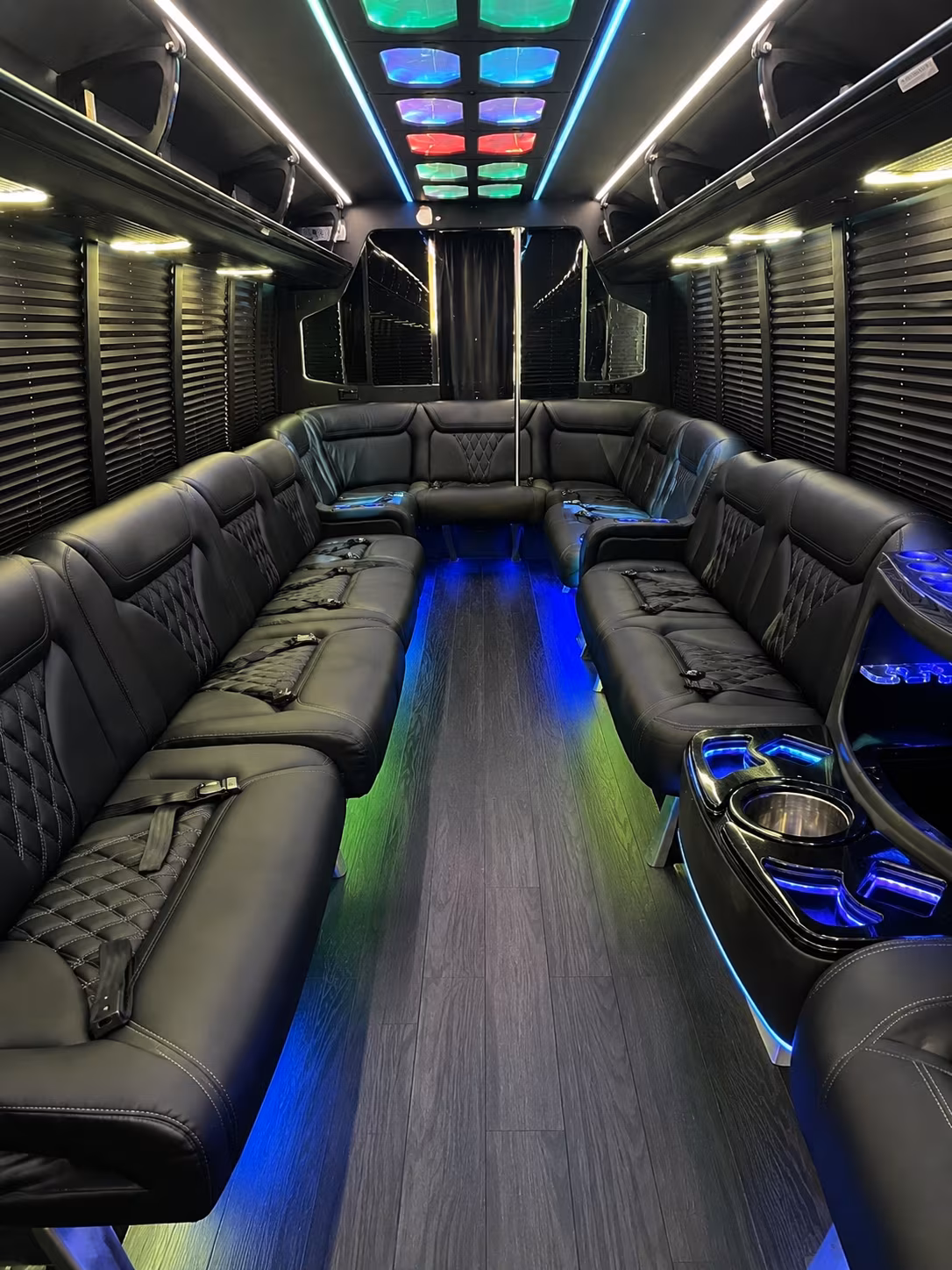 tracy 20 passenger party bus interior