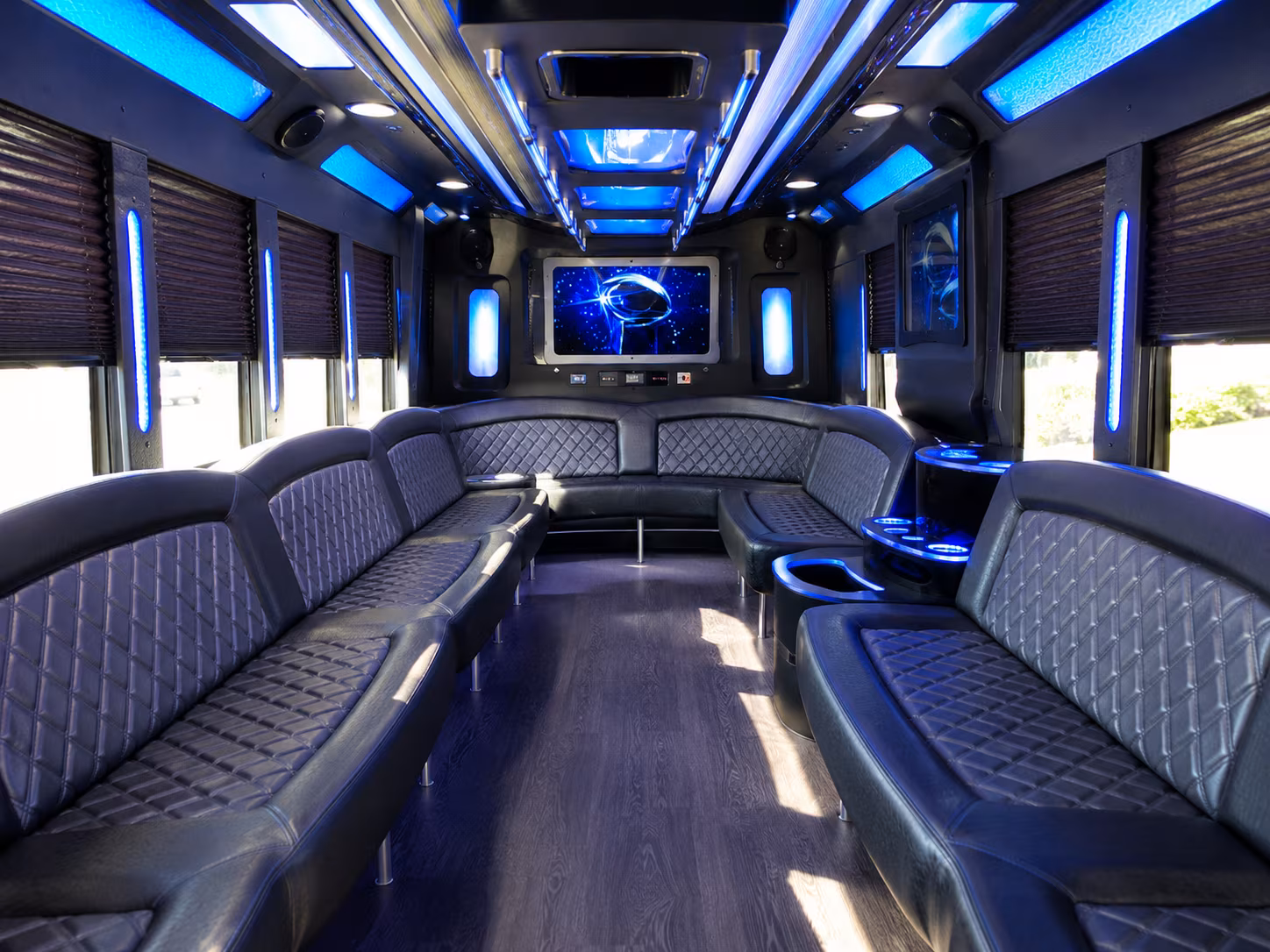 tracy 28 passenger party bus inside