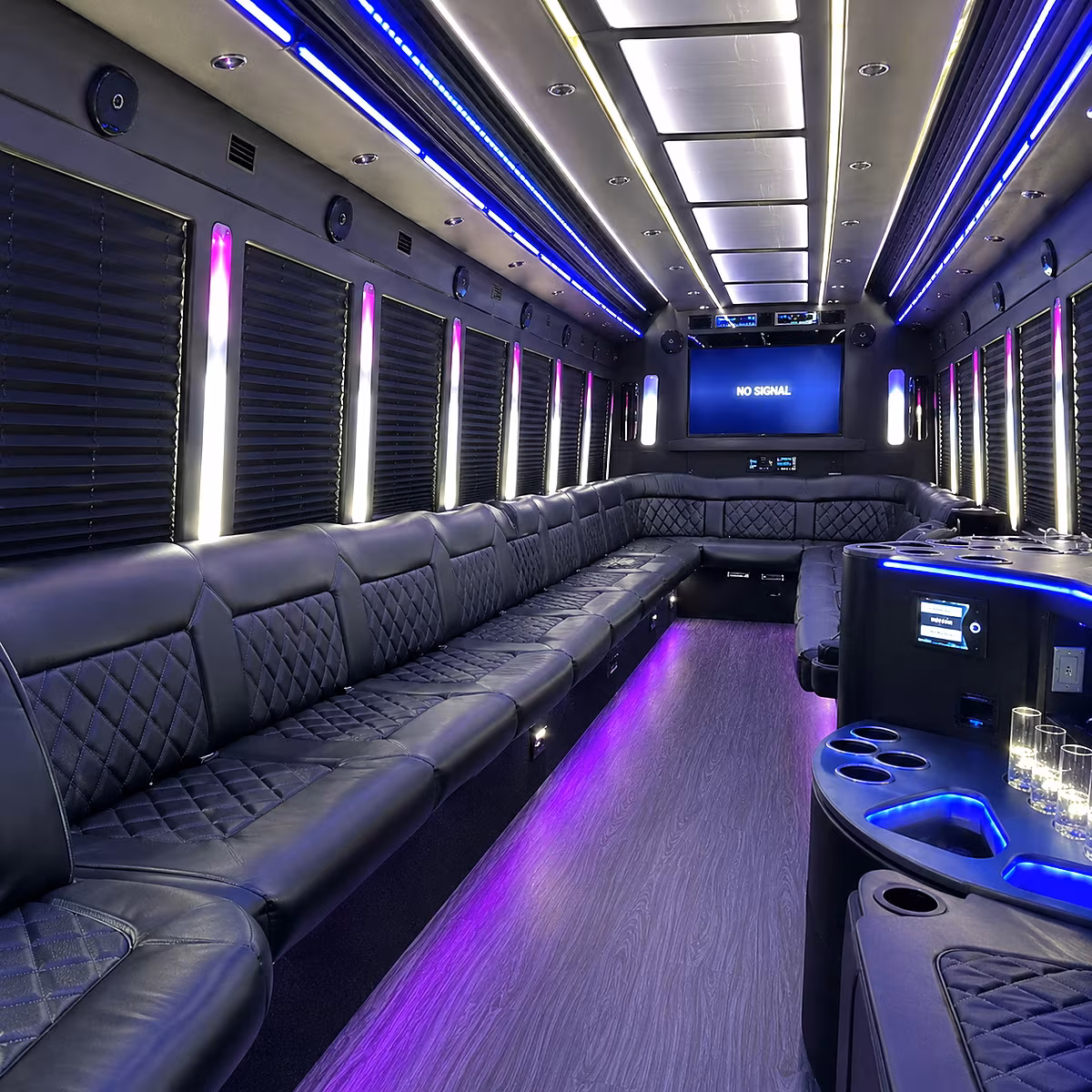 tracy 30 passenger party bus inside